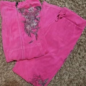 Pink velour like 2 piece sparkly outfit